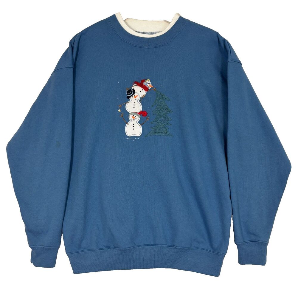 Vintage M&C‎ Sportswear Snowmen Tree Crewneck Sweatshirt Sz L Grandma Christmas